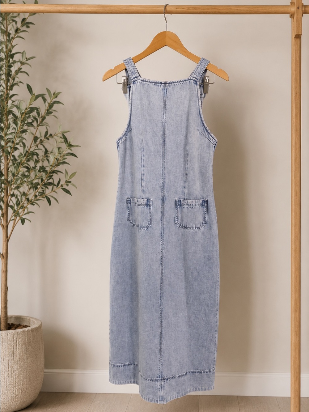 Free People Light Wash Backless Denim Midi Dress - Picture 2 of 4